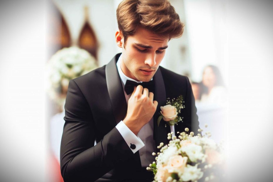 A nervous groom at a wedding thinking how to calm wedding nerves
